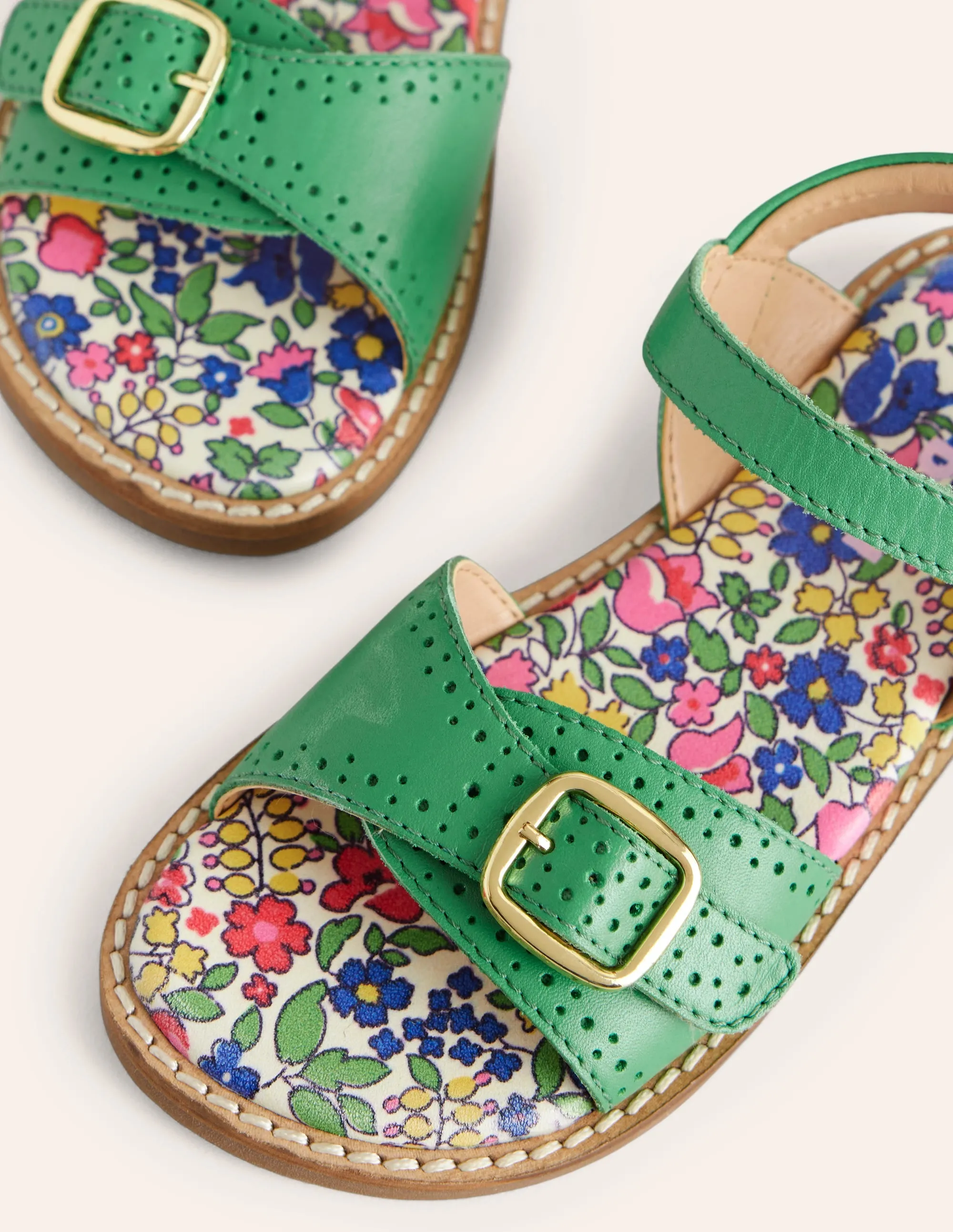 Leather Buckle Sandals-Green