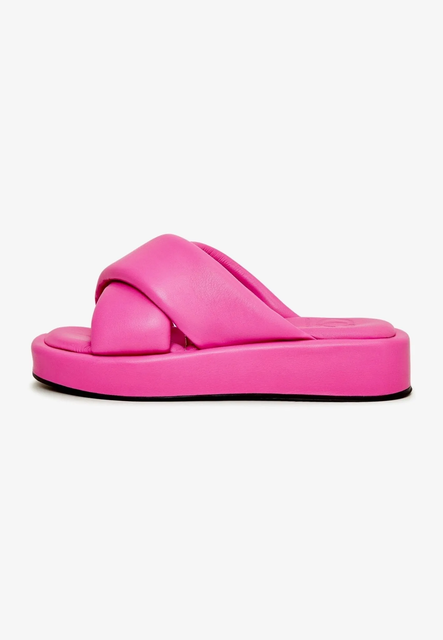 Leather Platform Mule - Fuchsia