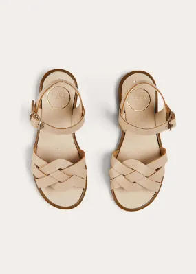 Leather Woven Detail Sandals in Beige (24-35EU)