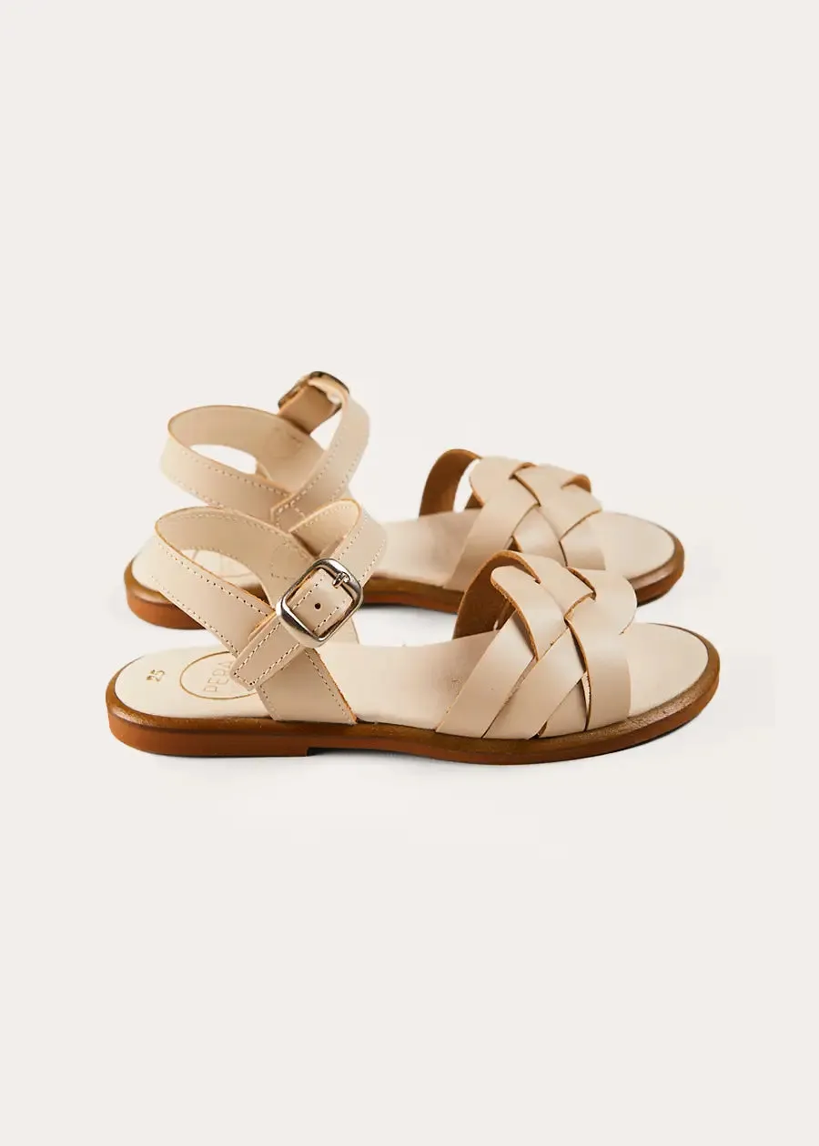 Leather Woven Detail Sandals in Beige (24-35EU)