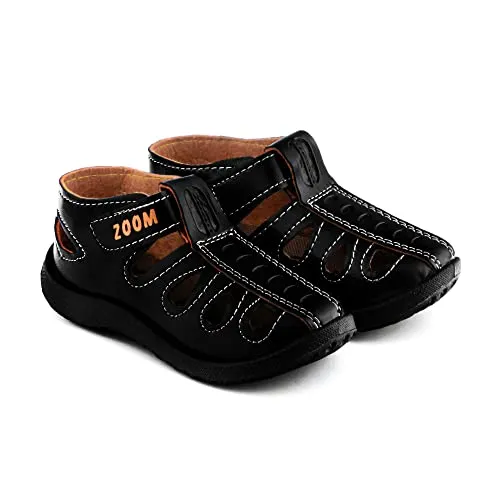 LEVOT Zoom-Black Synthetic Velcro Indoor Outdoor Unisex Wear Flip Flop Sandals and Floaters Footwear for Kids(Age: 2-2.5 Years)