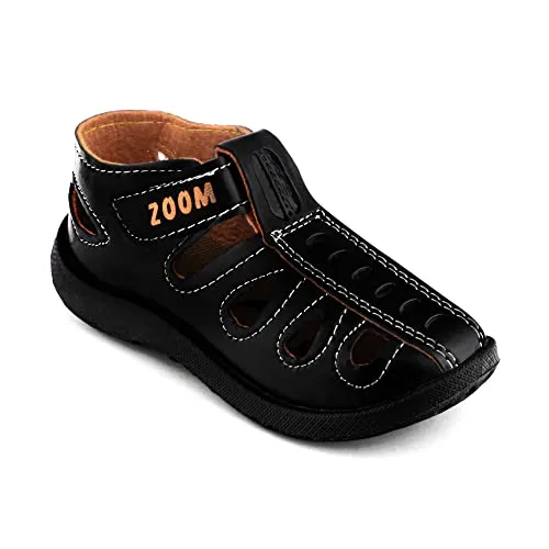 LEVOT Zoom-Black Synthetic Velcro Indoor Outdoor Unisex Wear Flip Flop Sandals and Floaters Footwear for Kids(Age: 2-2.5 Years)