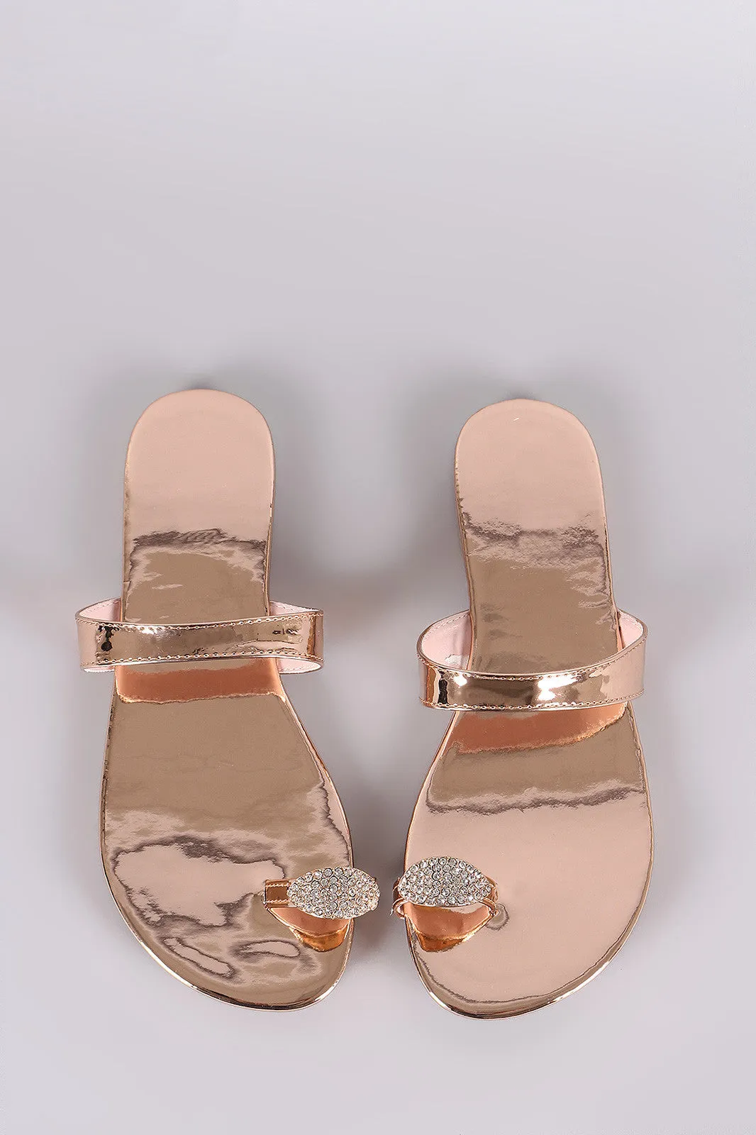 Liliana Jewel Accent Toe Ring Slip On Patent Flat Sandal