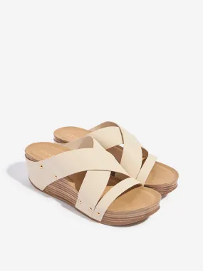 LUNA BLU Beige Criss-Cross Wedge-Heel Sandals