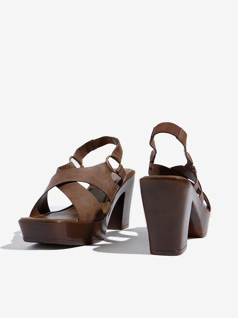 LUNA BLU Brown Criss-Cross Block Sandals