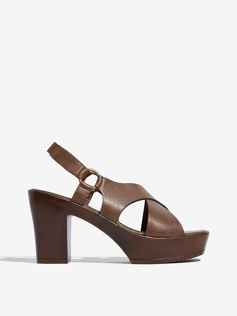 LUNA BLU Brown Criss-Cross Block Sandals