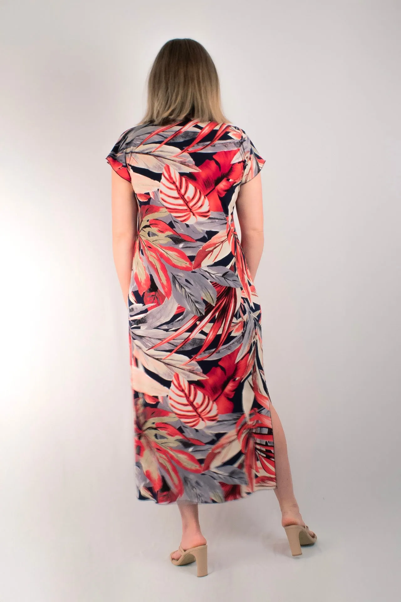 Magnolia Print Short Sleeve Jersey Maxi Dress