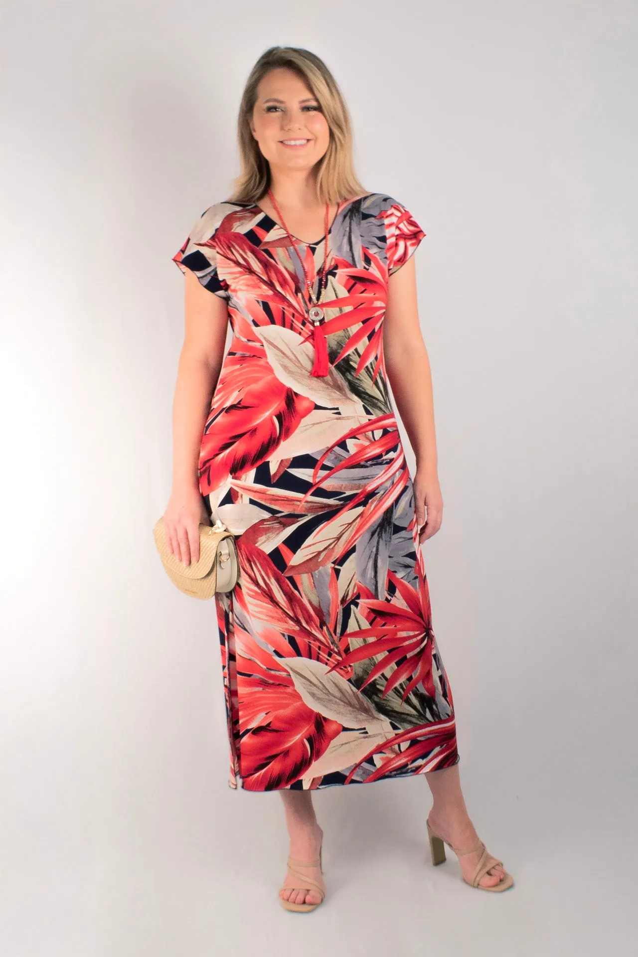 Magnolia Print Short Sleeve Jersey Maxi Dress