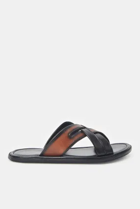 Men Black Criss Cross Slide Sandals