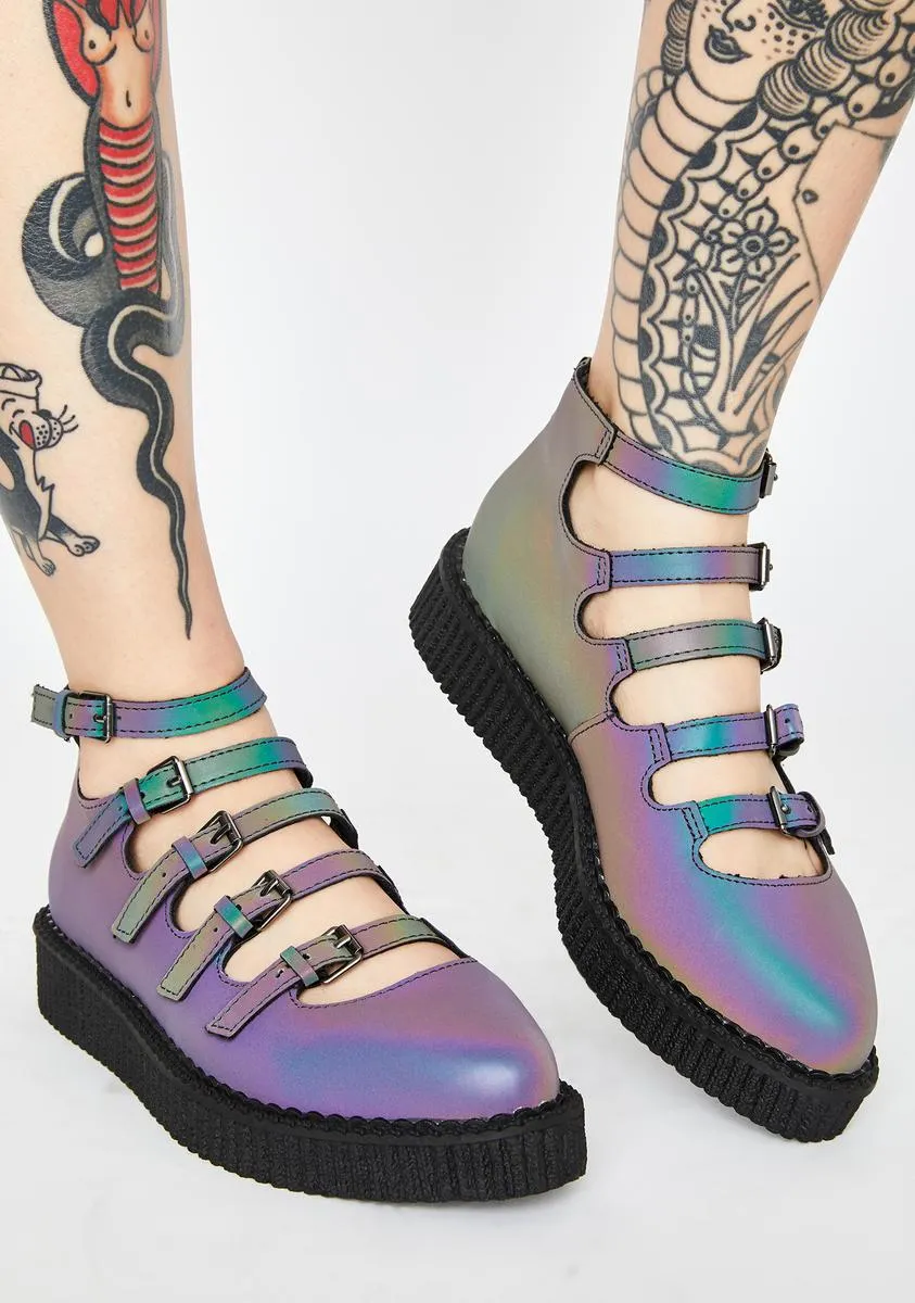 Midnight Chameleon Reflective Mary Jane Creepers