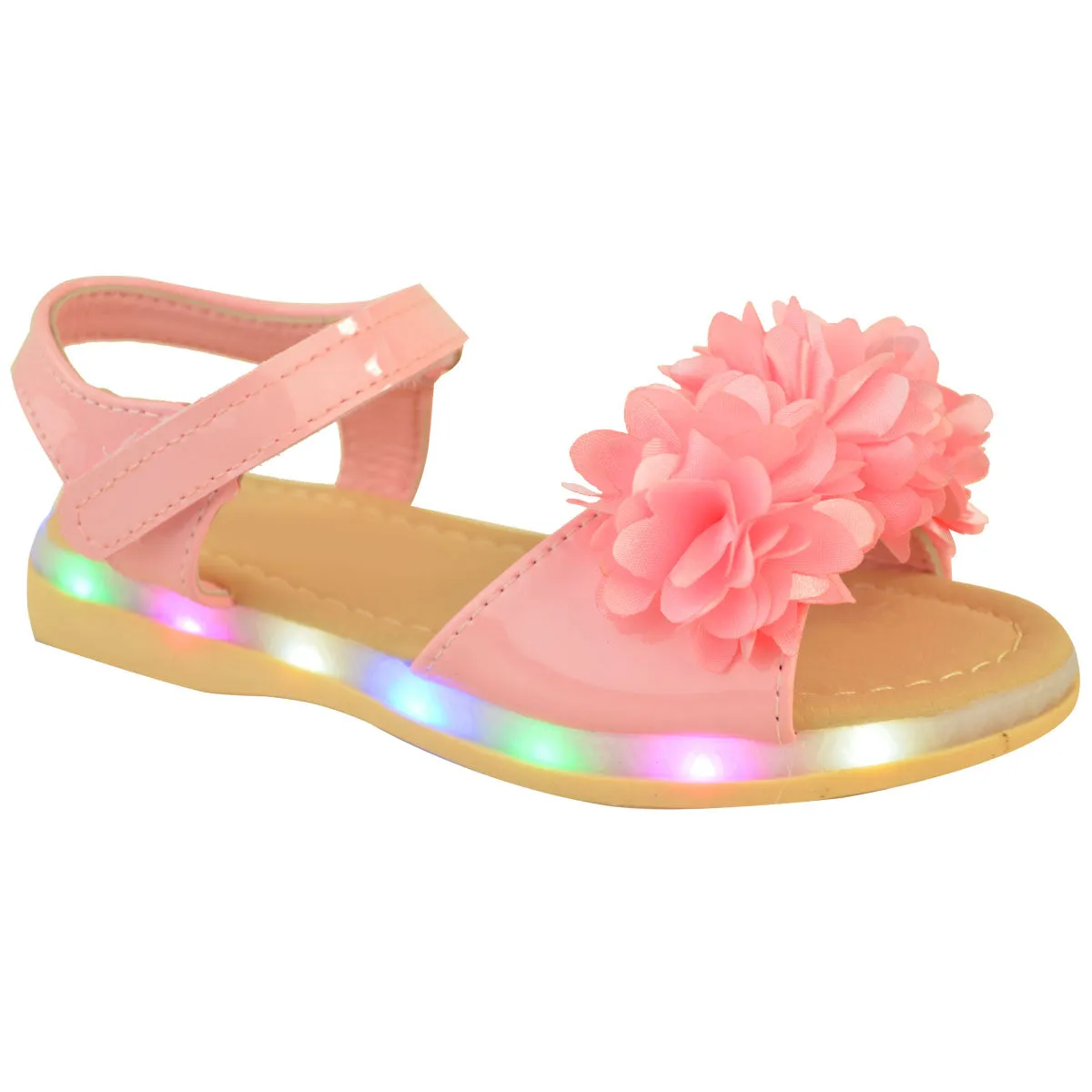 MIFFY KIDS FLATFORM LED LIGHT UP SANDALS WITH FASTENING STRAP IN PINK PATENT FAUX LEATHER