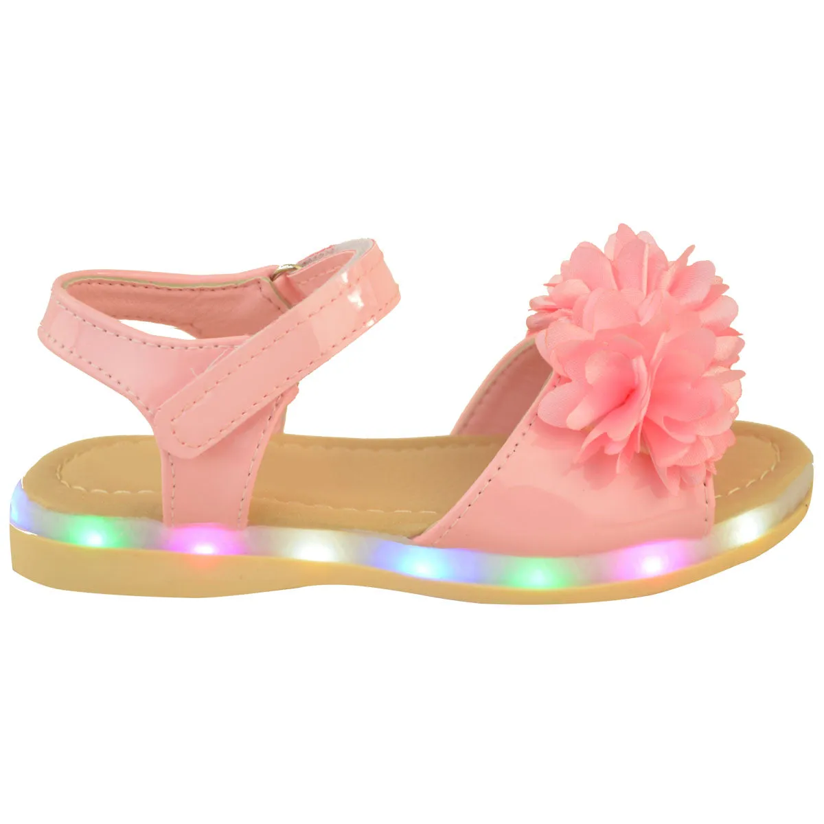 MIFFY KIDS FLATFORM LED LIGHT UP SANDALS WITH FASTENING STRAP IN PINK PATENT FAUX LEATHER