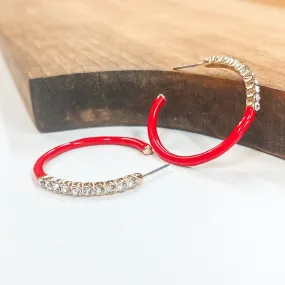 Open Ended Circle Hoops with Crystals in Red