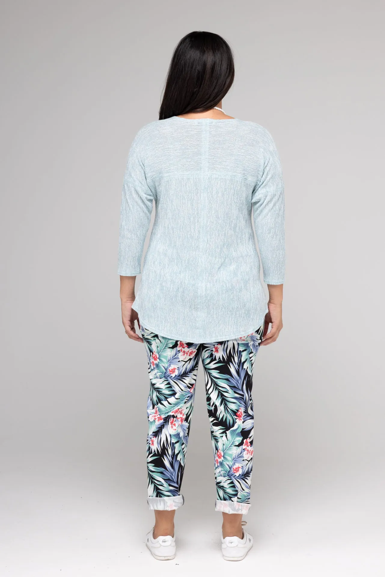 Palms Print Stretch Rayon/Nylon Full Length Pants