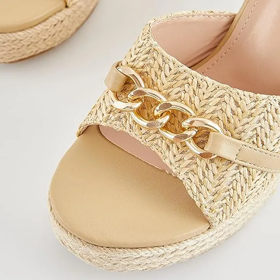 Platform Chain Mint Blue Open Toe Espadrille Wedge Sandals