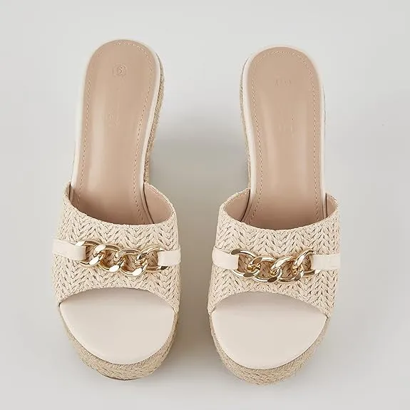 Platform Chain Mint Blue Open Toe Espadrille Wedge Sandals