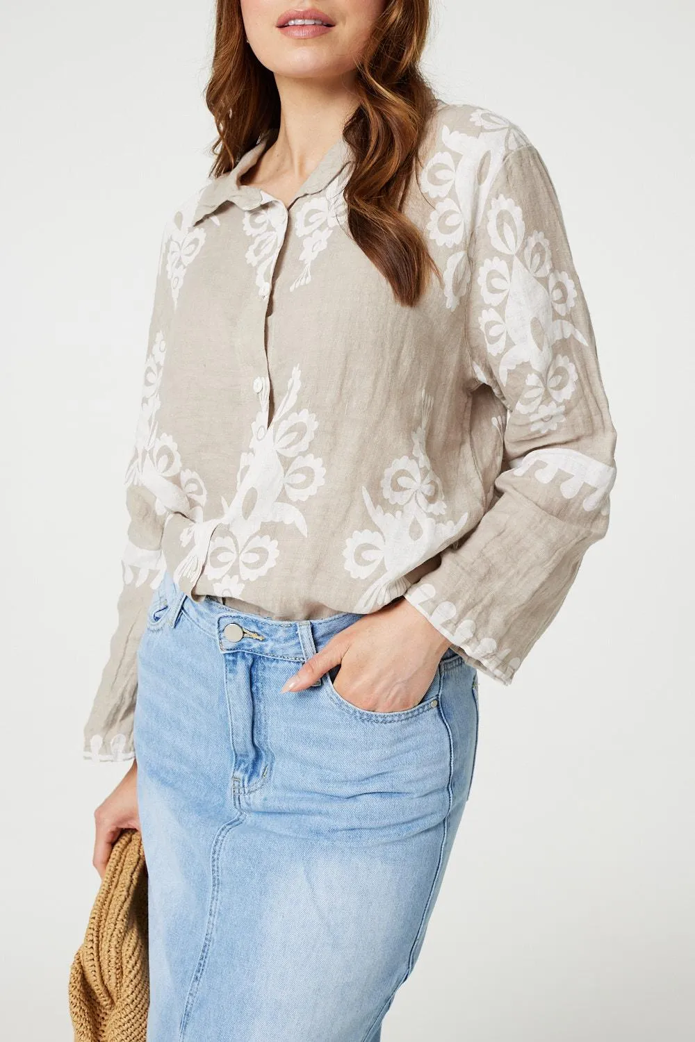 Printed Oversized Button Down Shirt