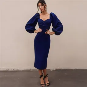 Sexy pure V neck off shoulder bodycon dress midi dresses