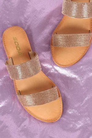 Soda Rhinestone Accent Double Band Slide Sandal