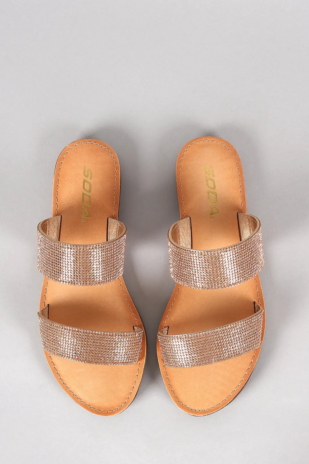 Soda Rhinestone Accent Double Band Slide Sandal