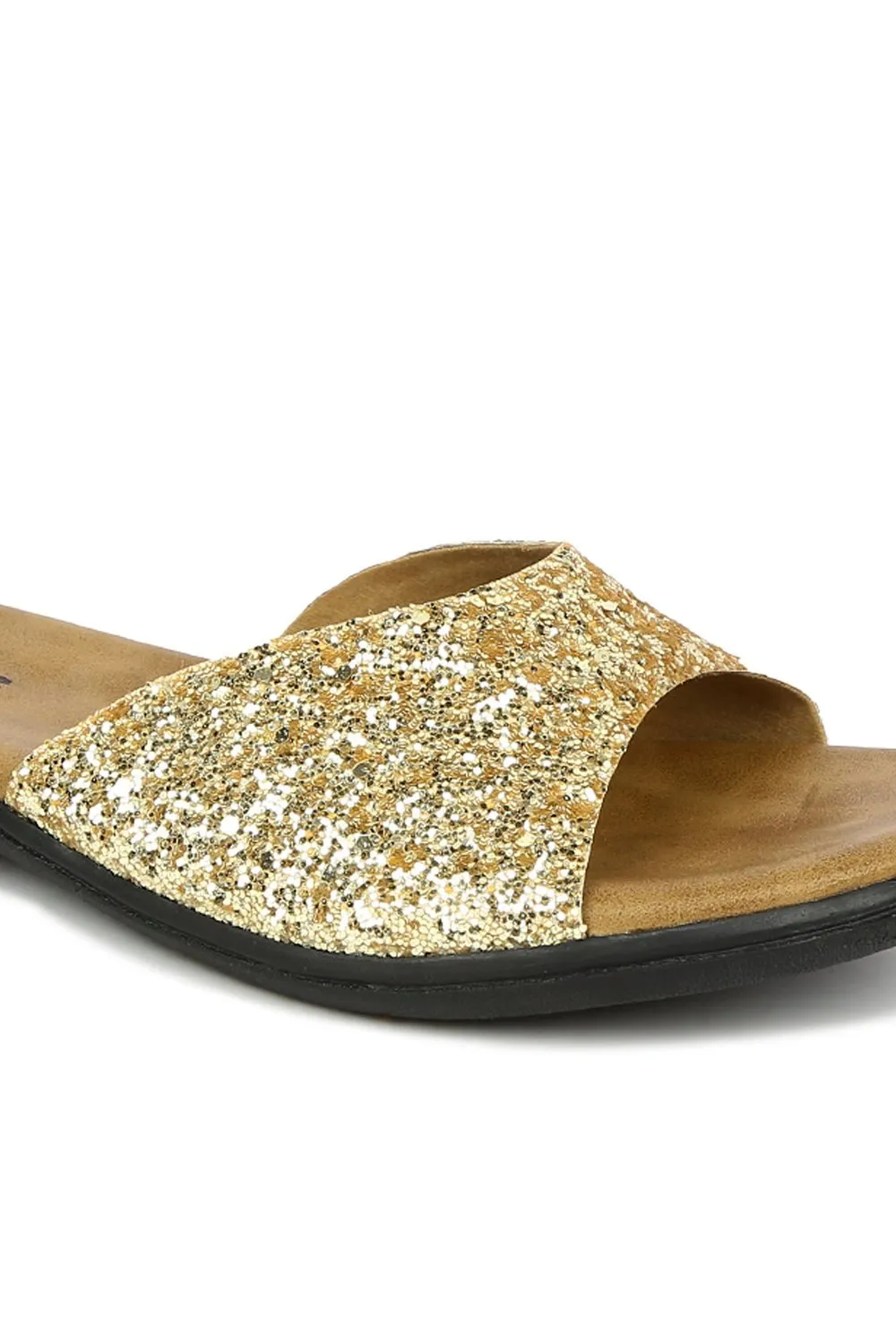 SOLES Glamorous Gold Flat Sandals - Shine with Every Step