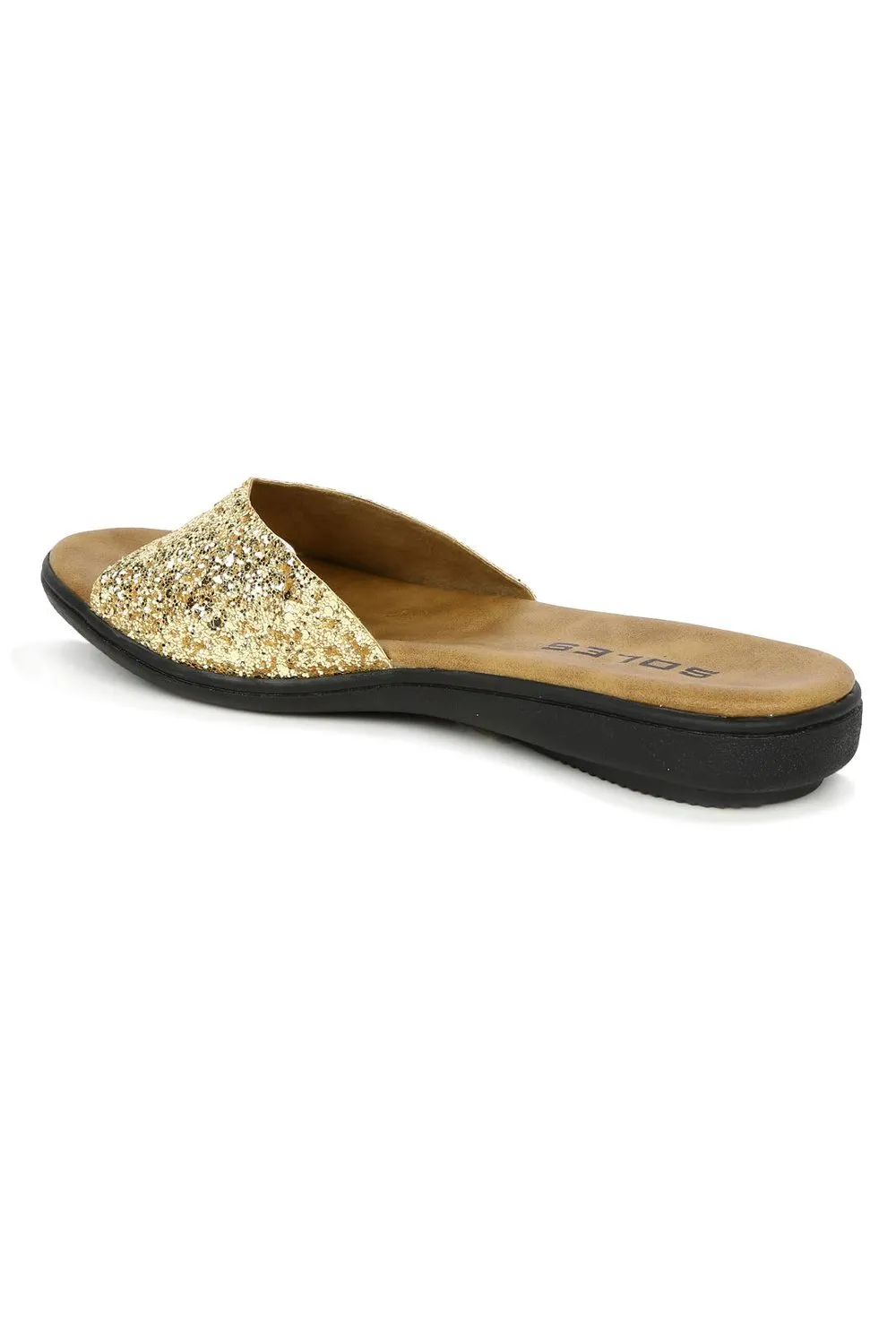 SOLES Glamorous Gold Flat Sandals - Shine with Every Step