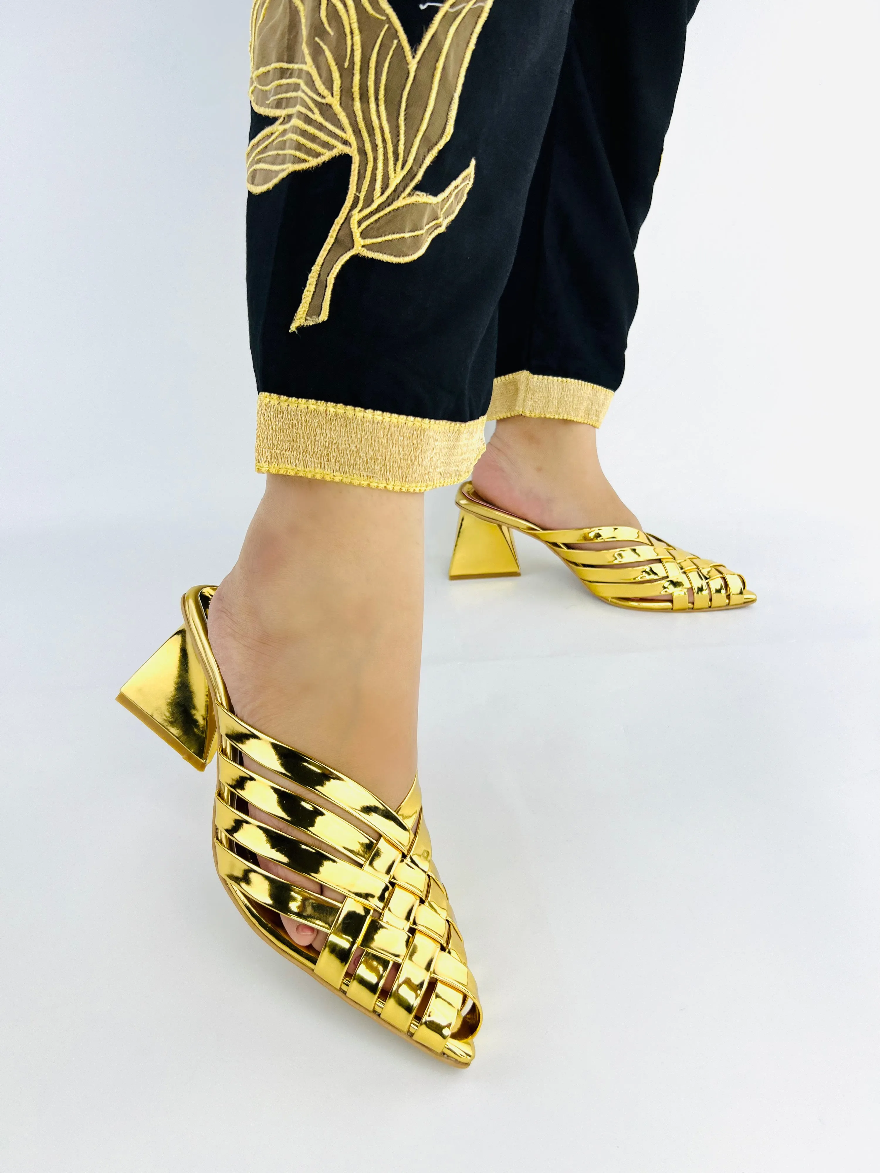 Spunkz Alfie GOLD Signature Slip-Ons Triangle heel