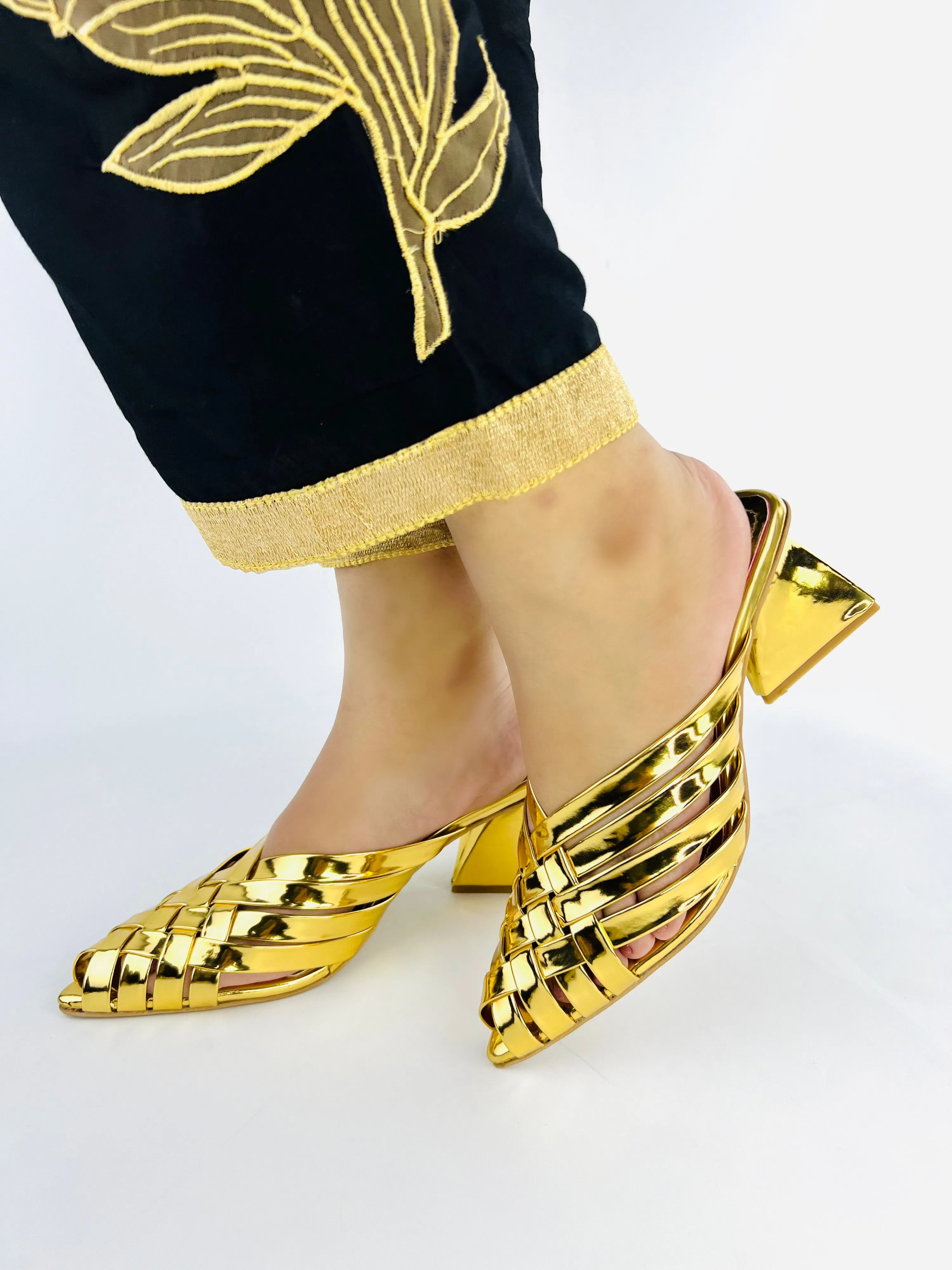 Spunkz Alfie GOLD Signature Slip-Ons Triangle heel