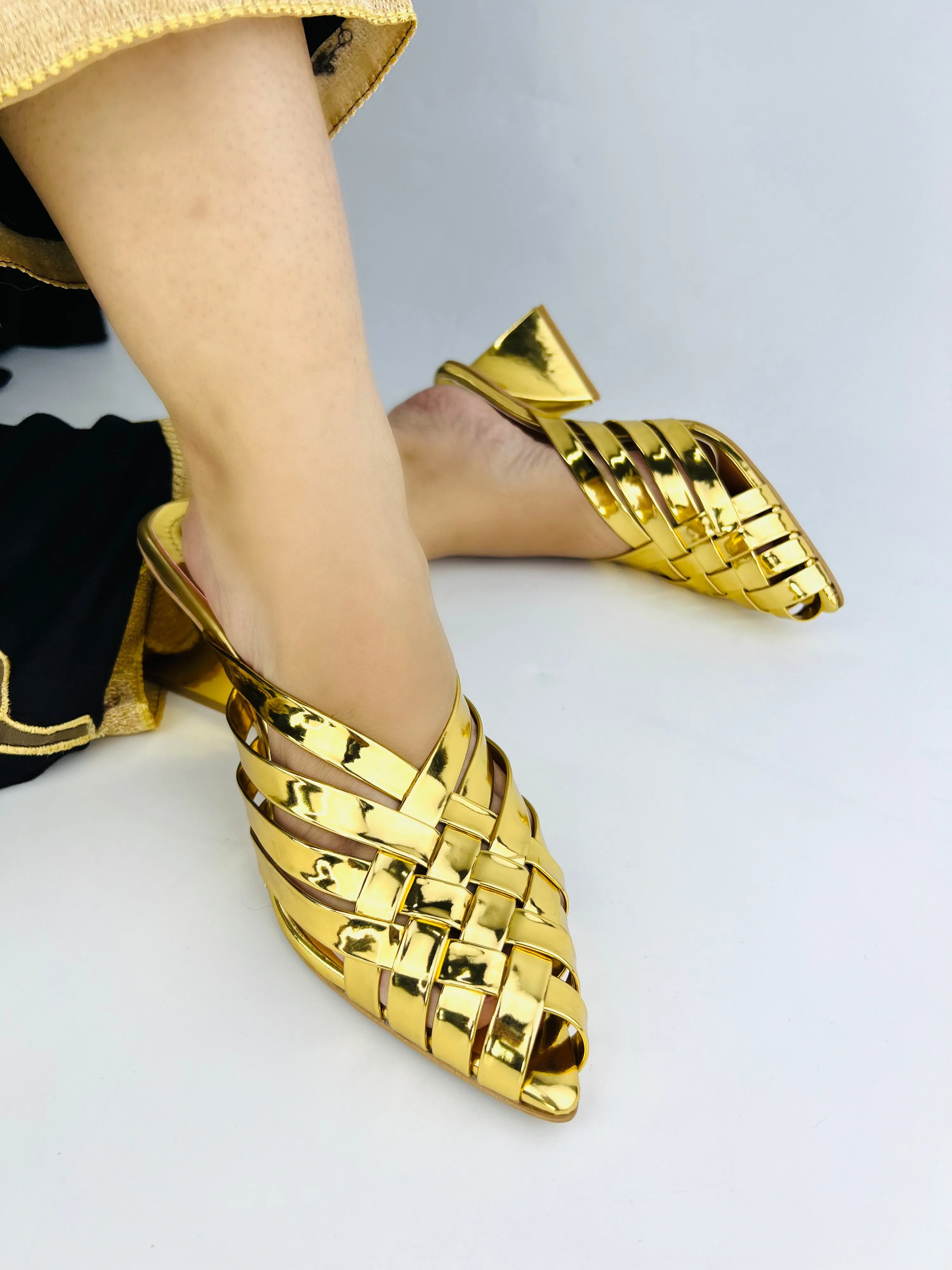 Spunkz Alfie GOLD Signature Slip-Ons Triangle heel