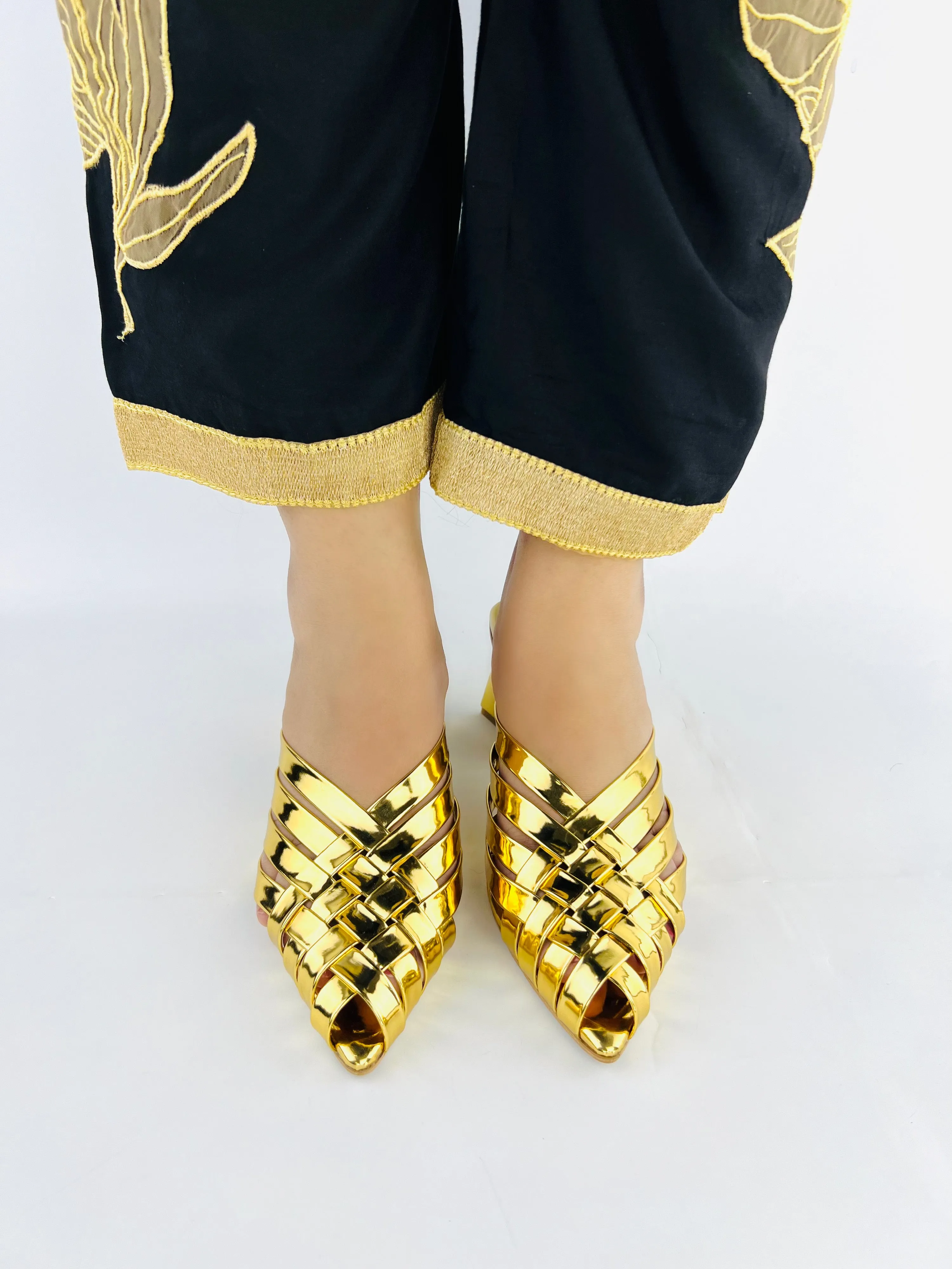 Spunkz Alfie GOLD Signature Slip-Ons Triangle heel