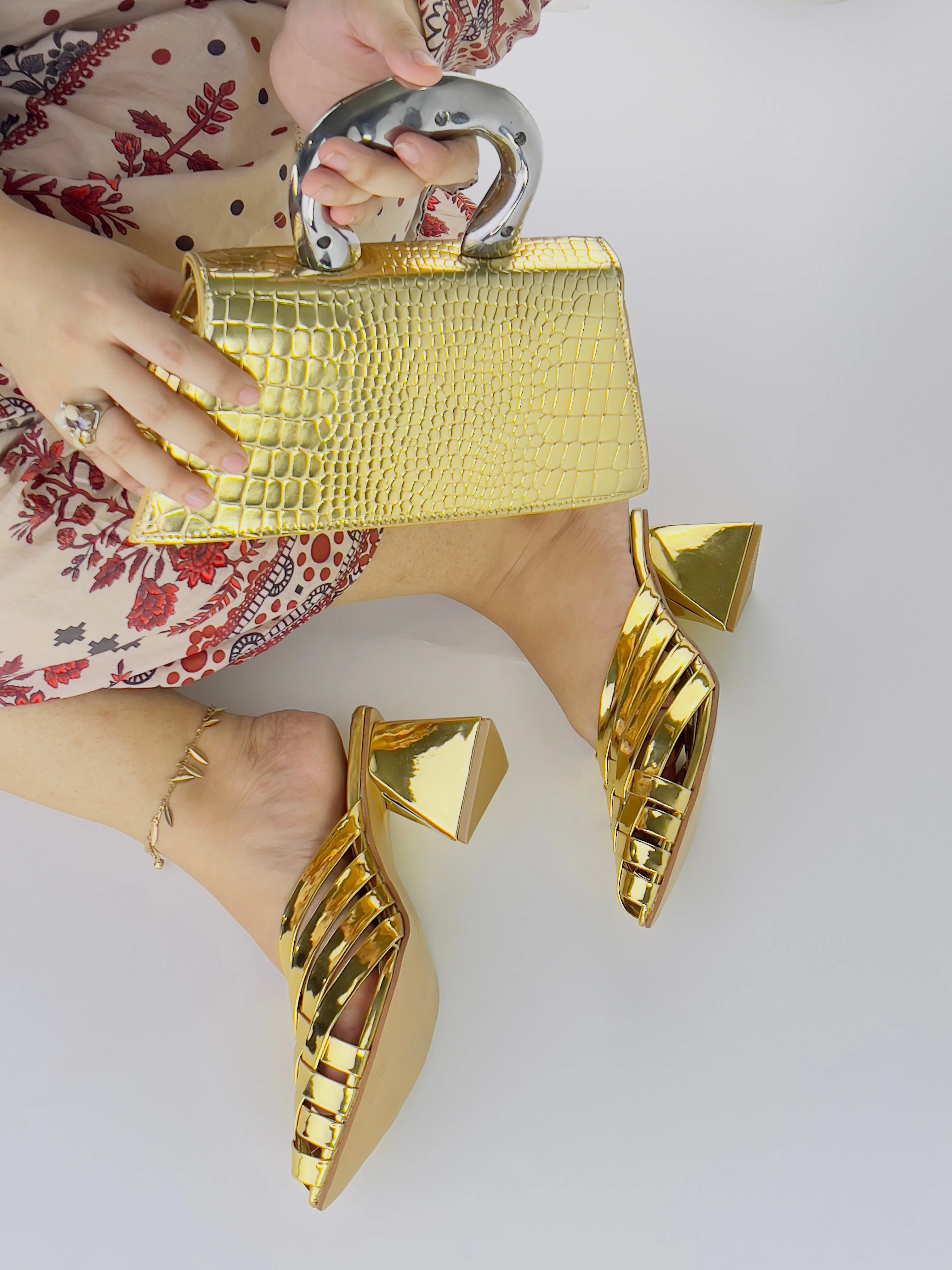 Spunkz Alfie GOLD Signature Slip-Ons Triangle heel