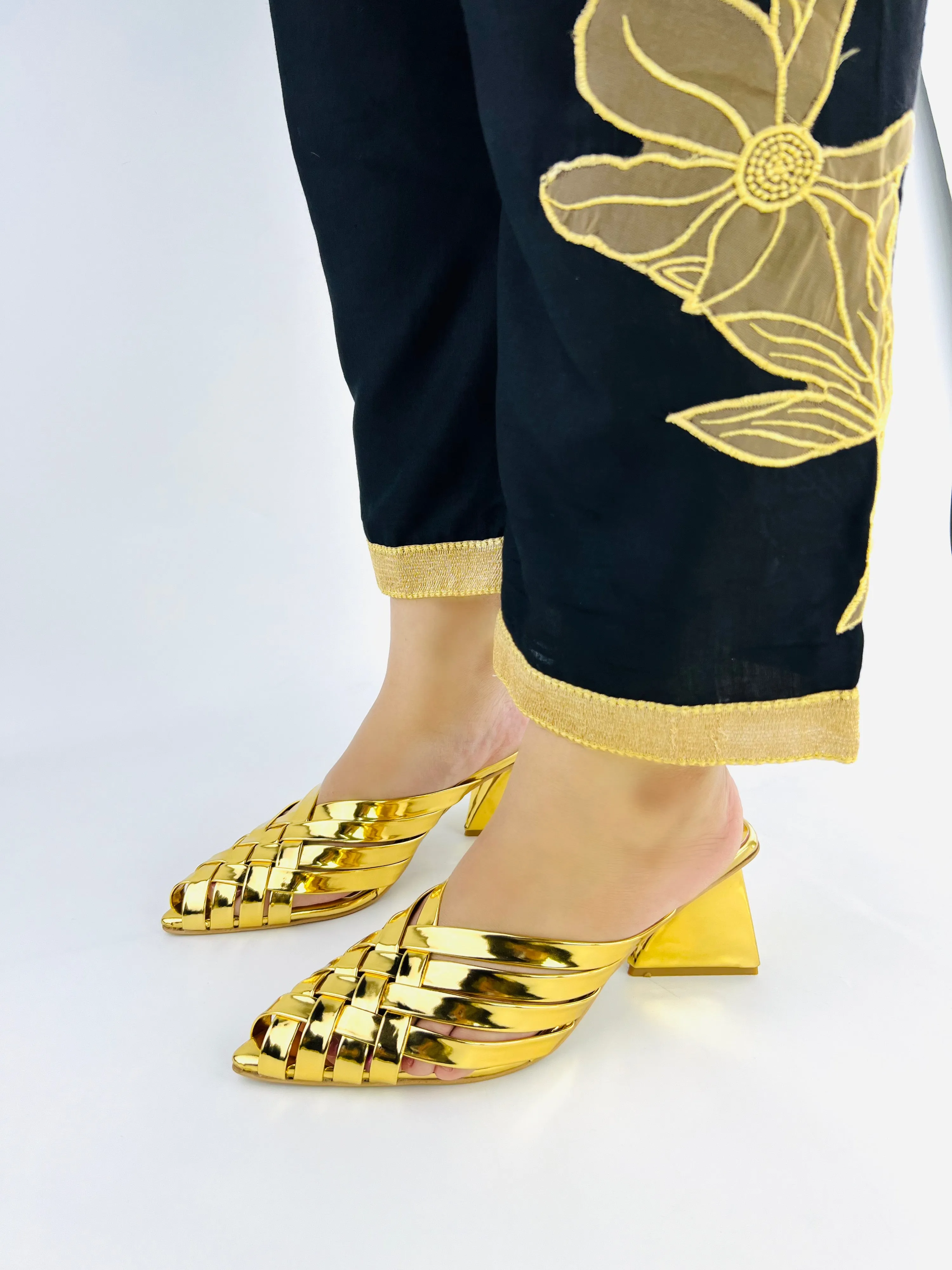 Spunkz Alfie GOLD Signature Slip-Ons Triangle heel