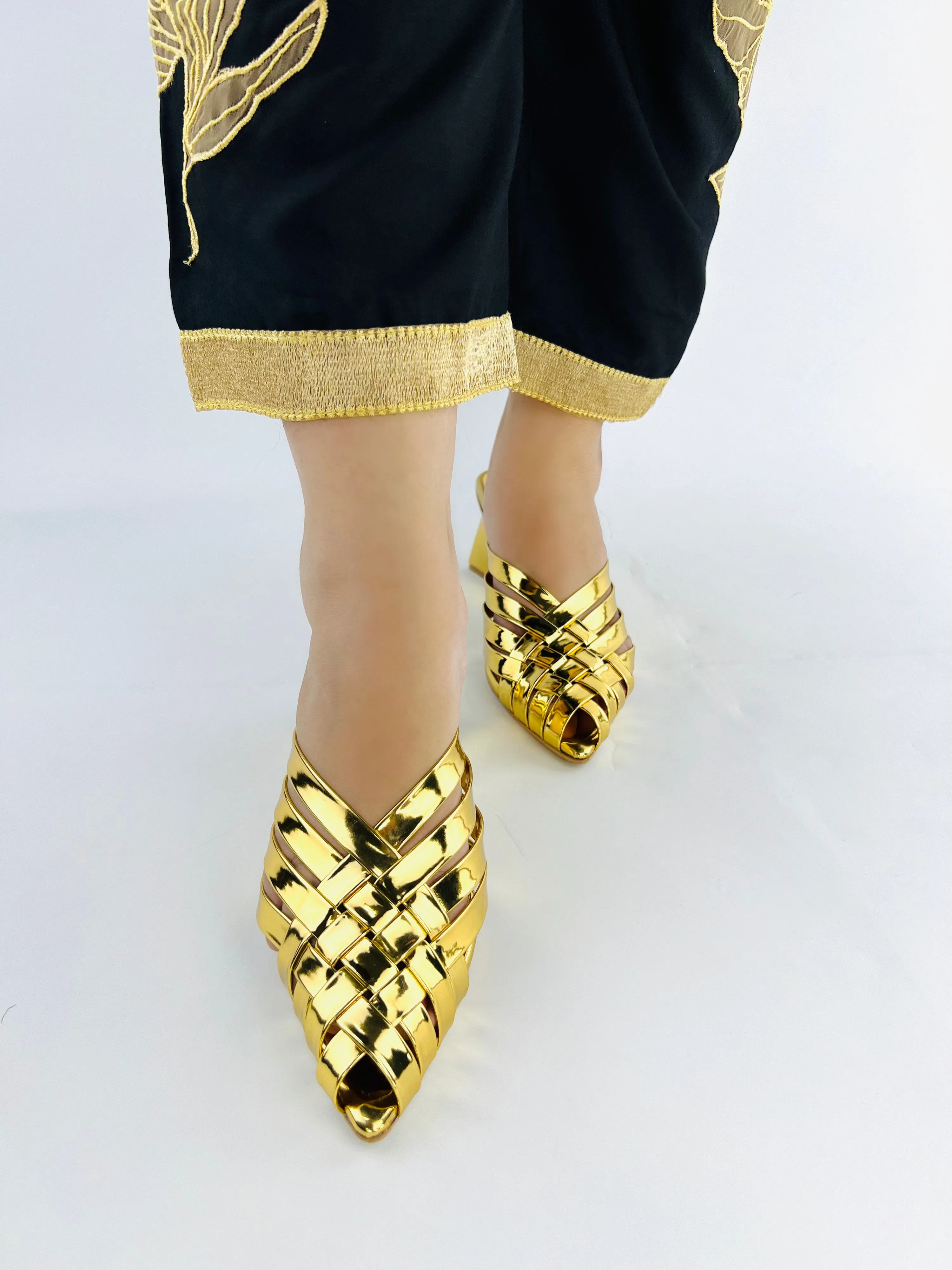 Spunkz Alfie GOLD Signature Slip-Ons Triangle heel