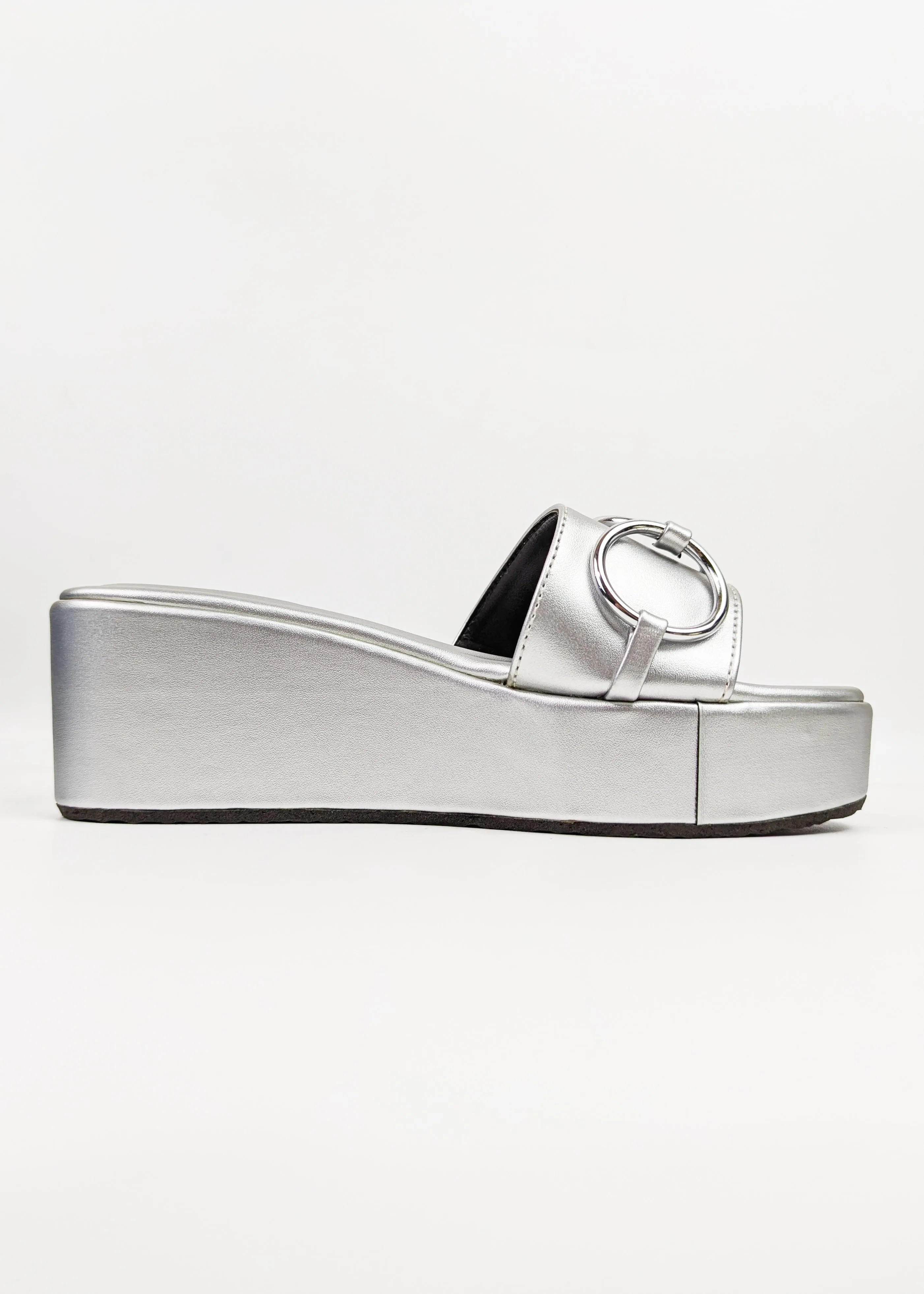 Spunkz Silver Chain Link Platform Wedge Slides