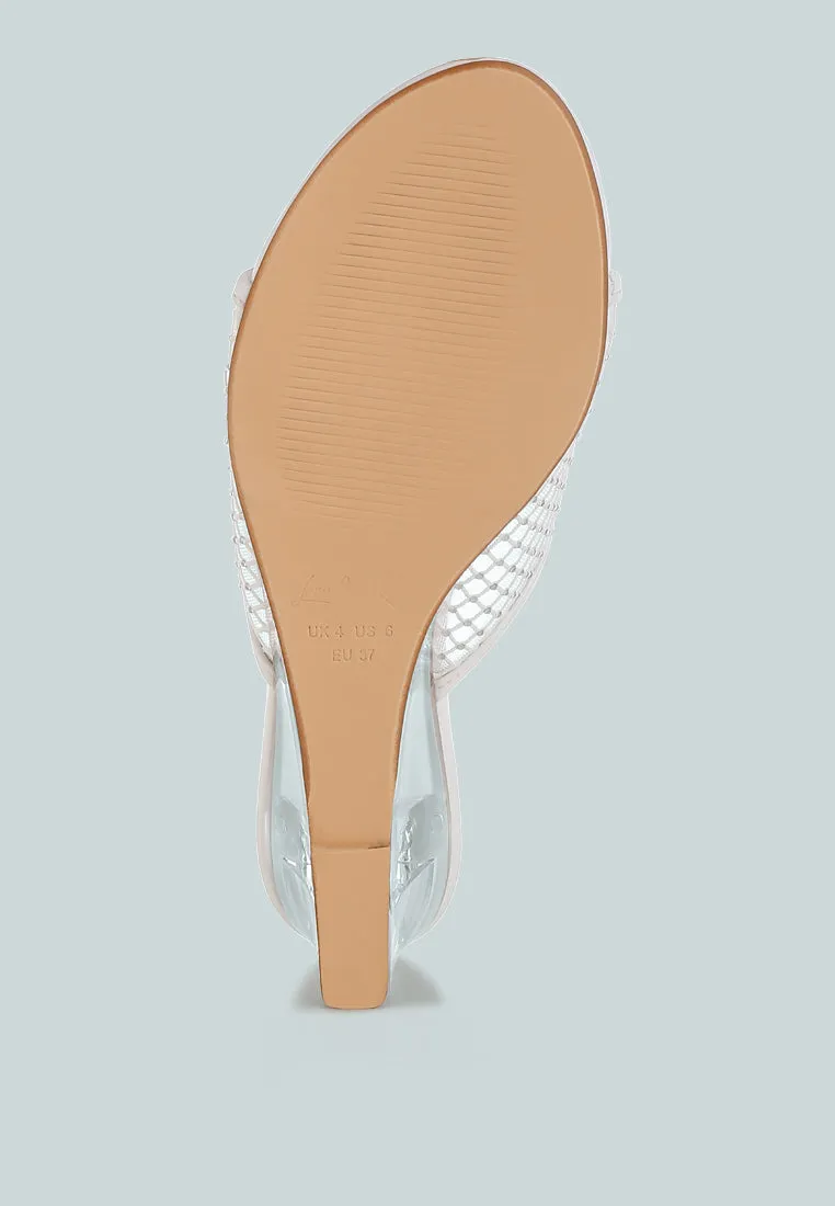 Tempra Mesh Clear Heel Wedge Sandals