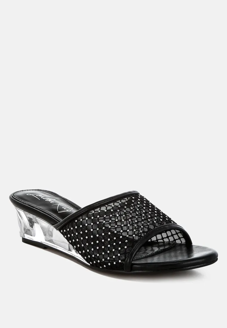 Tempra Mesh Clear Heel Wedge Sandals