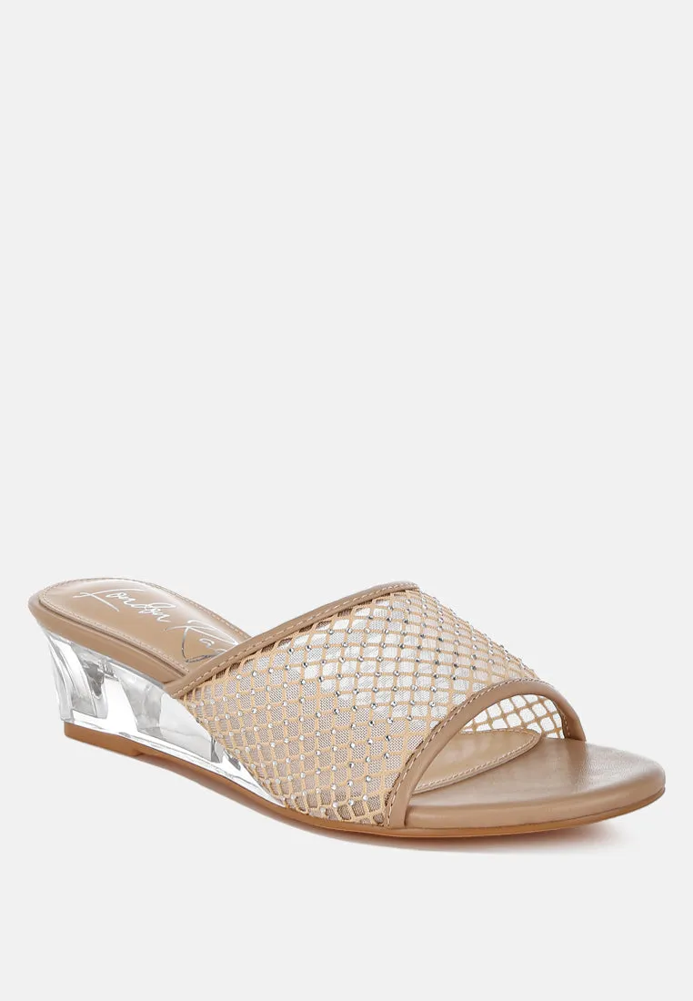 Tempra Mesh Clear Heel Wedge Sandals