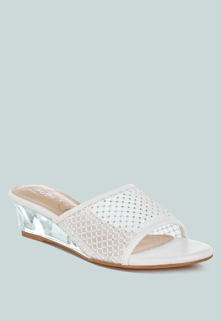 Tempra Mesh Clear Heel Wedge Sandals