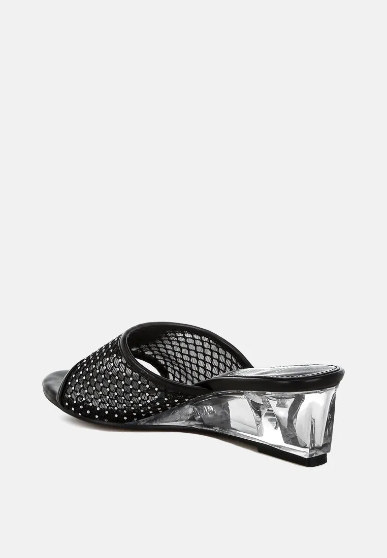 Tempra Mesh Clear Heel Wedge Sandals