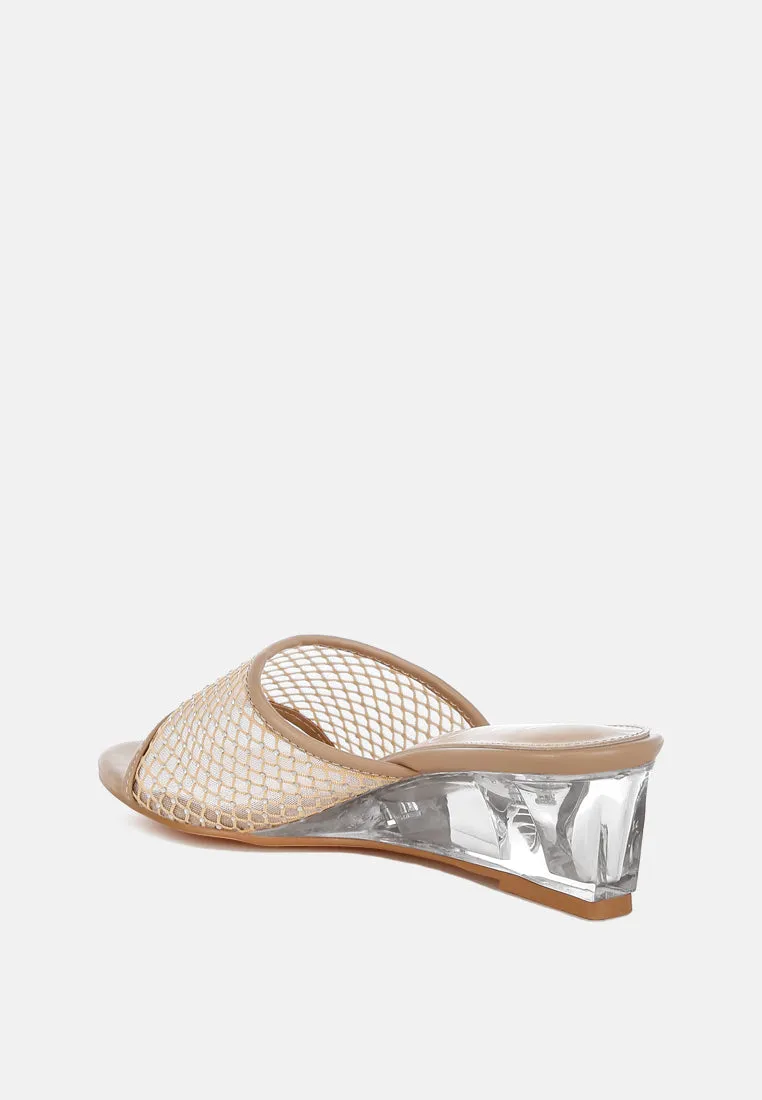 Tempra Mesh Clear Heel Wedge Sandals