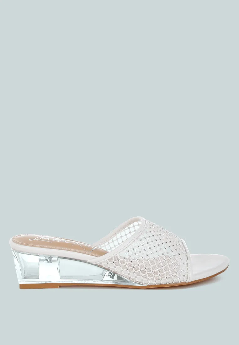 Tempra Mesh Clear Heel Wedge Sandals