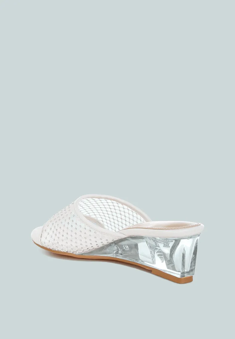 Tempra Mesh Clear Heel Wedge Sandals