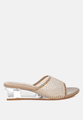 Tempra Mesh Clear Heel Wedge Sandals