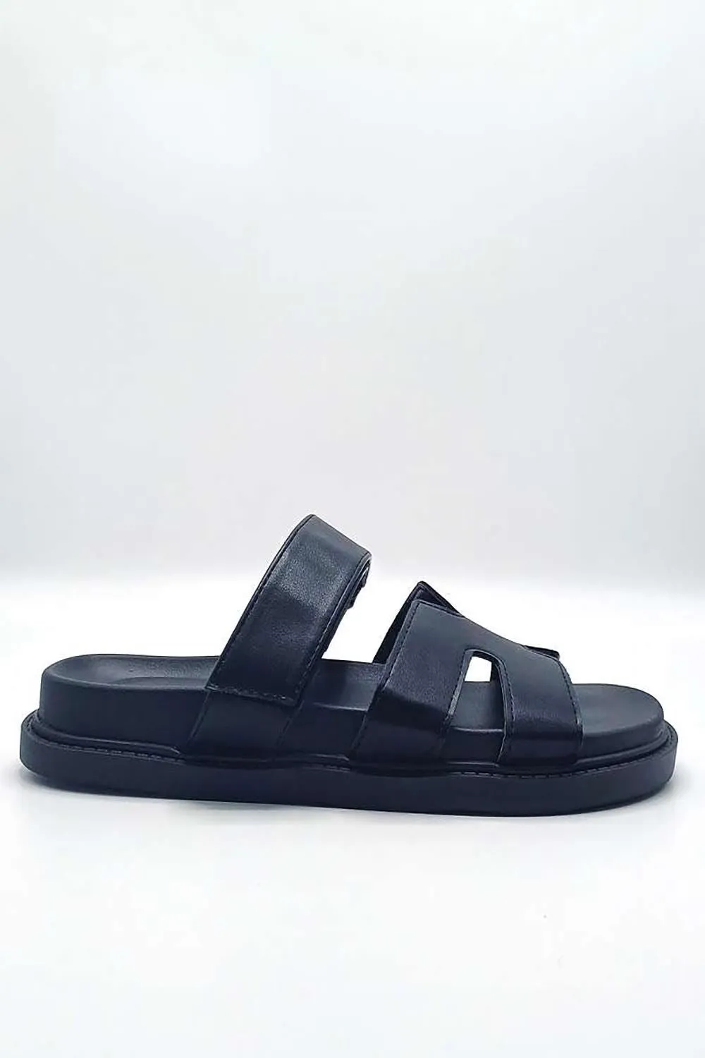 Thalia H Shaped Velcro Strap Flat Slider in Black Matt