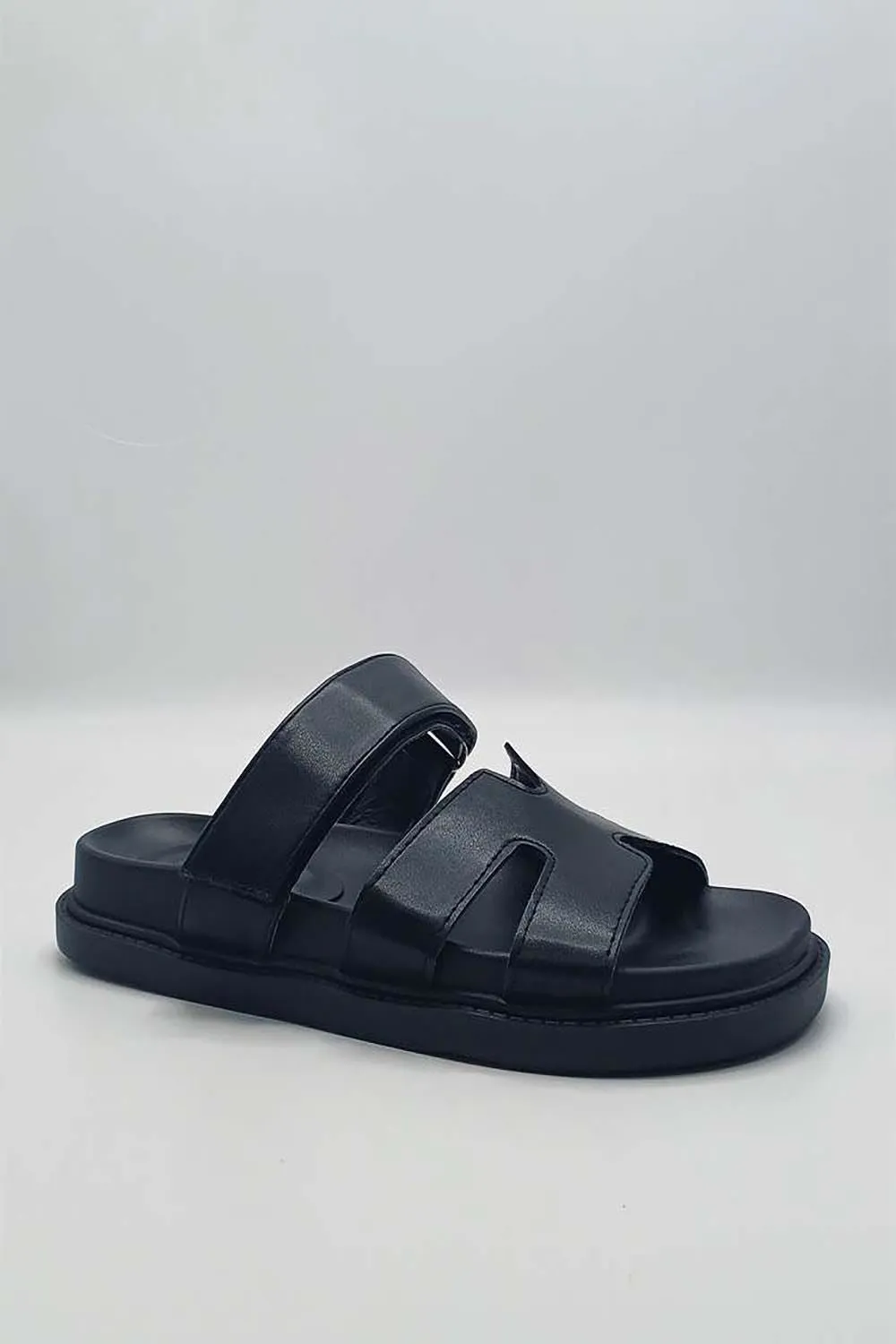 Thalia H Shaped Velcro Strap Flat Slider in Black Matt