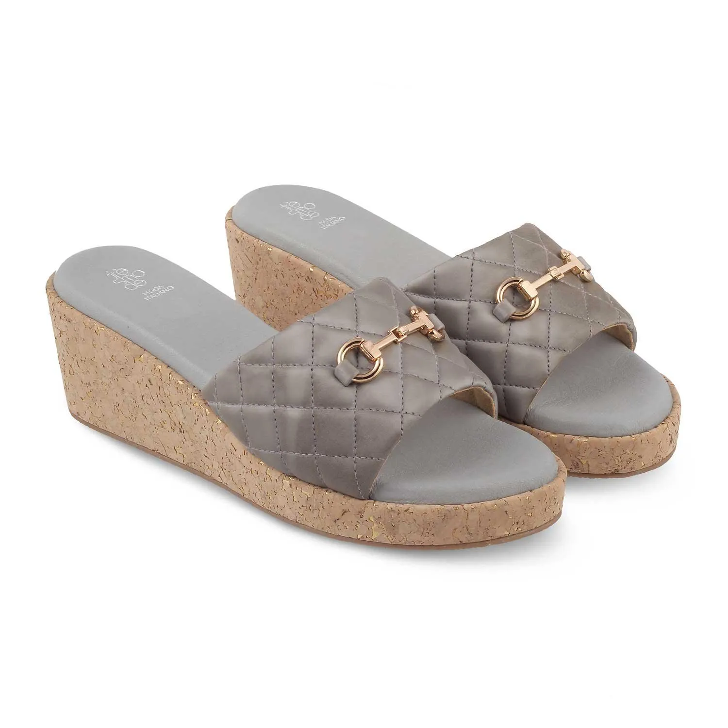 The Ela Grey Women's Dress Wedge Sandals Tresmode