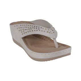 Tiana White Embellished Comfort Wedge Sandals