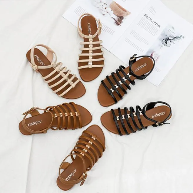 Women's flat boho buckle strap gladiator sandals