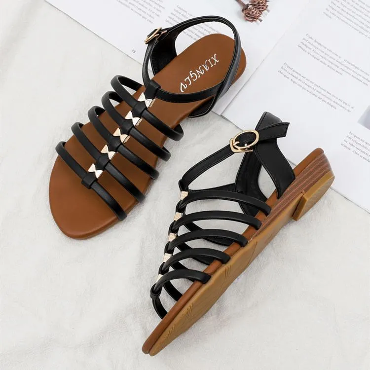 Women's flat boho buckle strap gladiator sandals