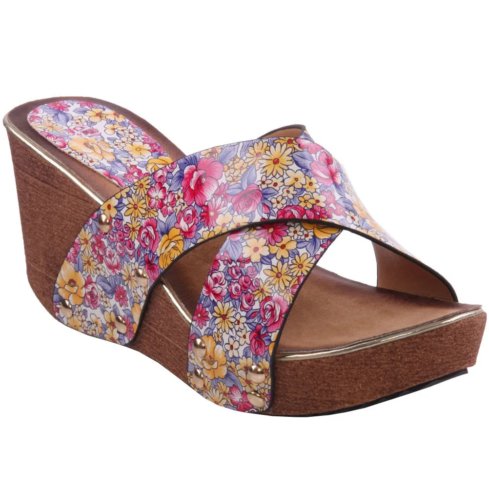 Womens ‘Flora’ Wedge Printed Funky Slippers